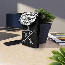 Load image into Gallery viewer, Black and White Skulls and Witch Pentagram Small Cell Phone Wallet
