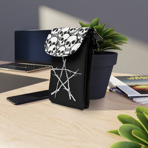 Black and White Skulls and Witch Pentagram Small Cell Phone Wallet