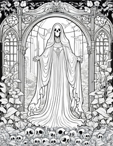 Free Printable Coloring Page Ghost in the Skull Garden