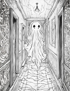 Free Printable Coloring Page Ghost in the Abandoned Hall