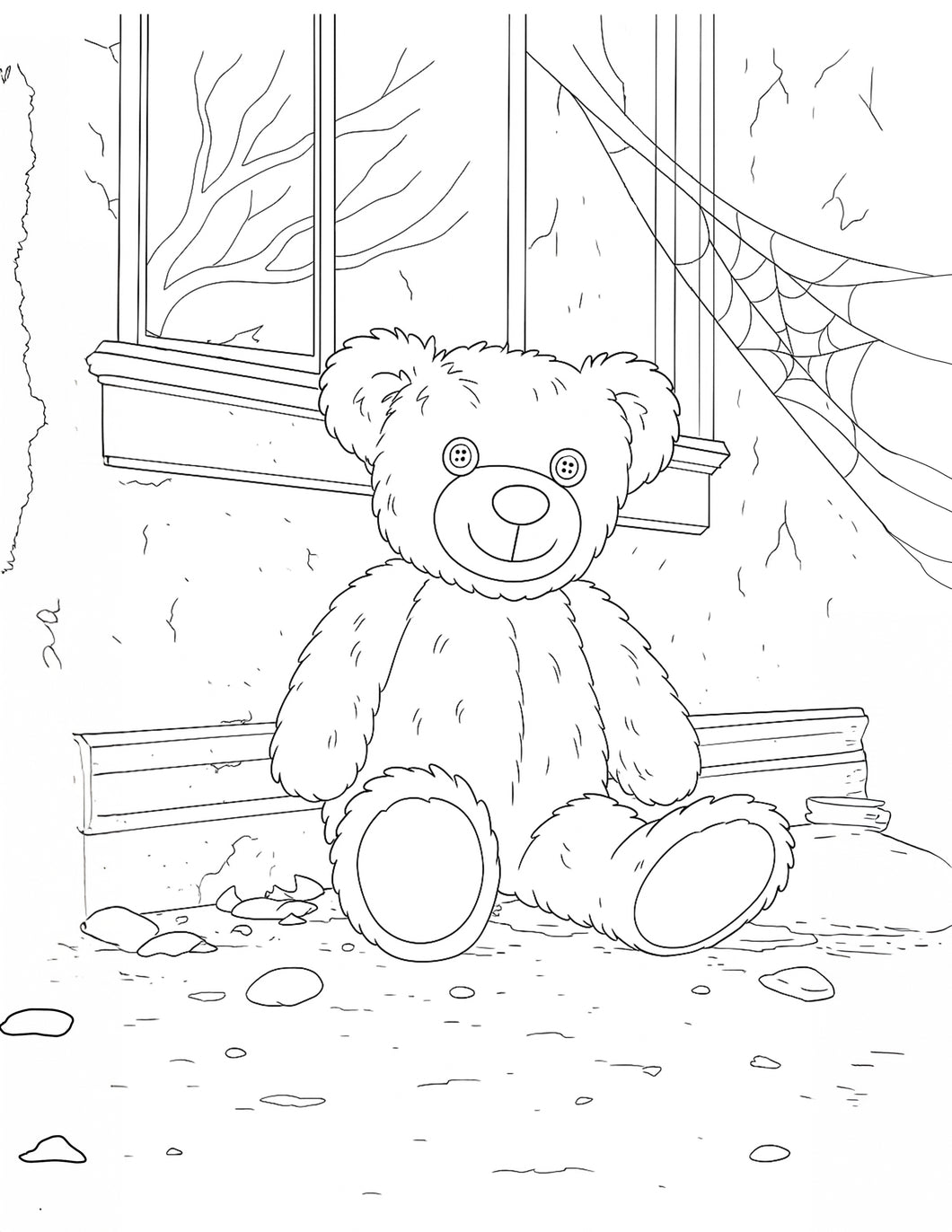 Free Printable Coloring Page Lost Teddy in a Haunted House