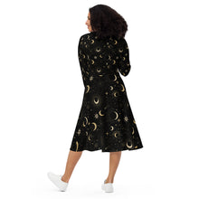 Load image into Gallery viewer, Mystic Night All-over print long sleeve midi dress: Embrace the Enchanting Elegance of the Shadows! 👻🌑
