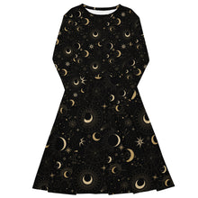Load image into Gallery viewer, Mystic Night All-over print long sleeve midi dress: Embrace the Enchanting Elegance of the Shadows! 👻🌑

