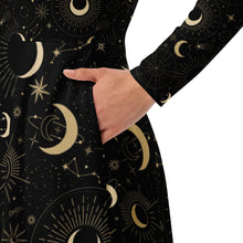 Load image into Gallery viewer, Mystic Night All-over print long sleeve midi dress: Embrace the Enchanting Elegance of the Shadows! 👻🌑
