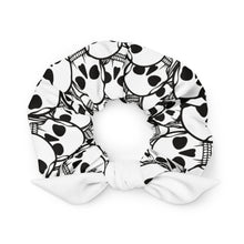Load image into Gallery viewer, Covered In Skulls Recycled Scrunchie: Embrace Sustainable Style with a Spooky Twist! 🌸🖤

