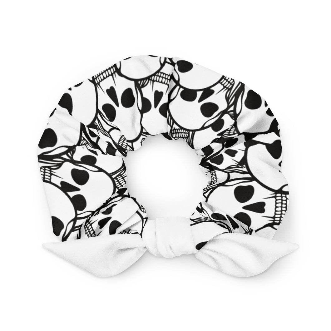Covered In Skulls Recycled Scrunchie: Embrace Sustainable Style with a Spooky Twist! 🌸🖤