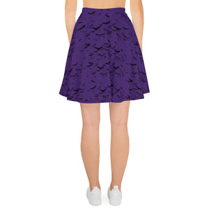 Black Bats flying on Halloween Purple Skater Skirt