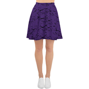 Black Bats flying on Halloween Purple Skater Skirt