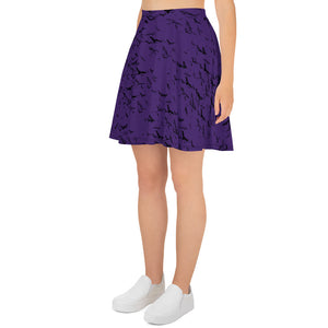 Black Bats flying on Halloween Purple Skater Skirt