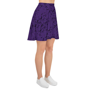 Black Bats flying on Halloween Purple Skater Skirt