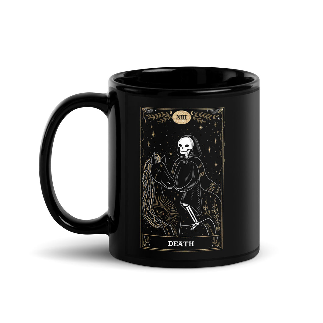 Death tarot card black coffee mug for goths ghost hunters and Halloween fans