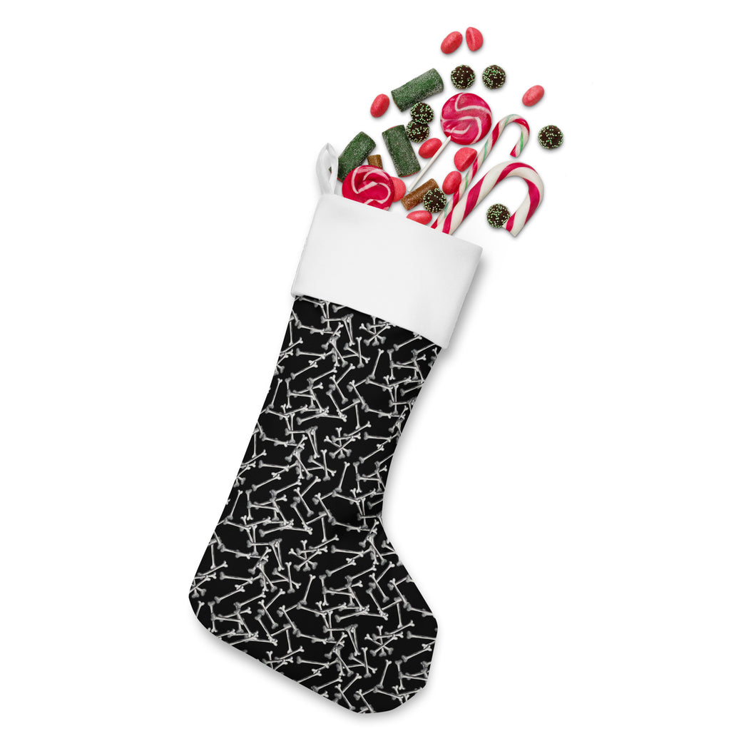 Bones on Black Goth Christmas stocking