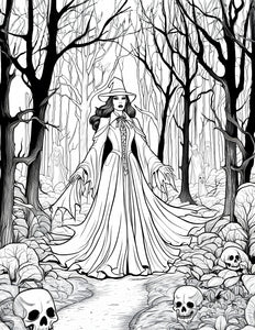 Free Printable Coloring Page Witch in the Woods