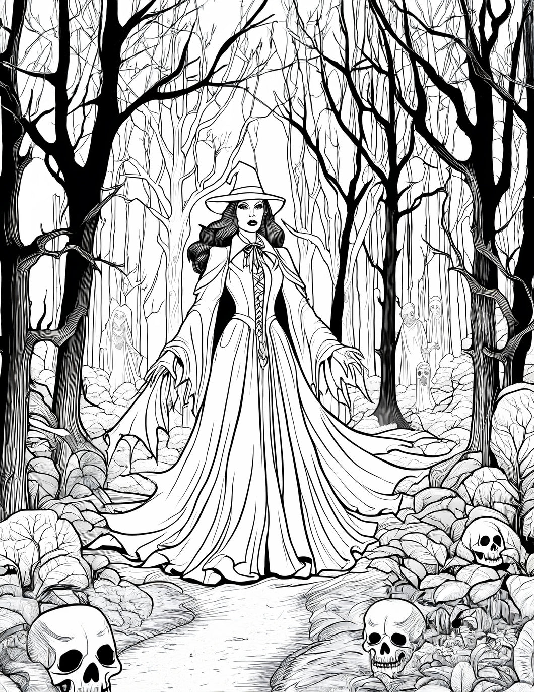 Free Printable Coloring Page Witch in the Woods