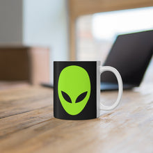 Load image into Gallery viewer, Green Alien Head Black Coffee Mug 11oz
