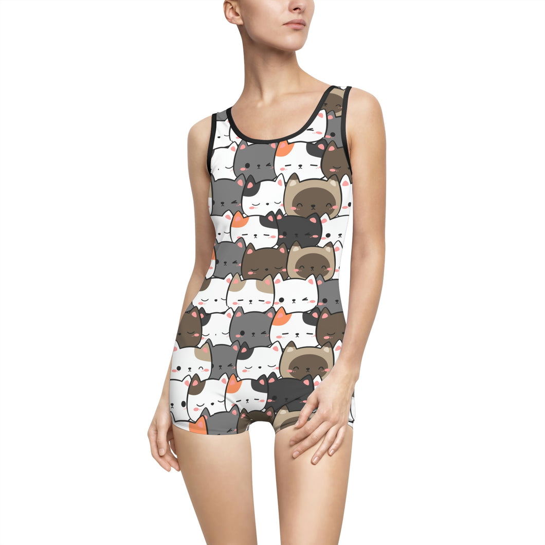 Cute Cats Closeup Women's Vintage Swimsuit (AOP)