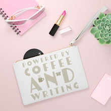 Load image into Gallery viewer, Powered by Coffee and Writing Clutch Bag Gift For Authors and Writers
