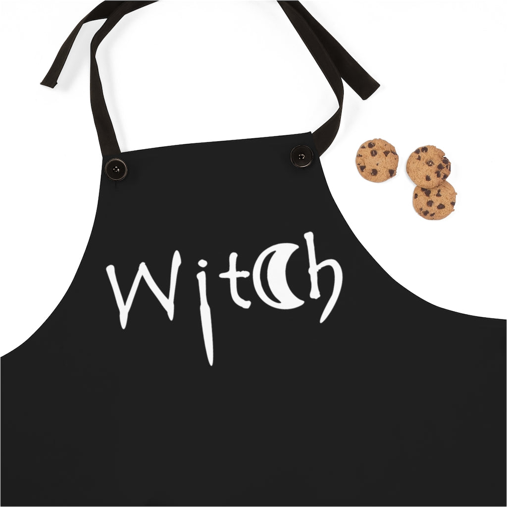 Black with the Word Witch in White Apron For Cooking or Art