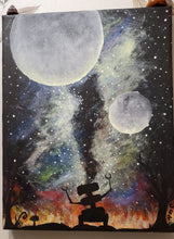Load image into Gallery viewer, Space and Robot Glow In The Dark Acrylic Painting Dark Whimsical Art Roxanne Crouse
