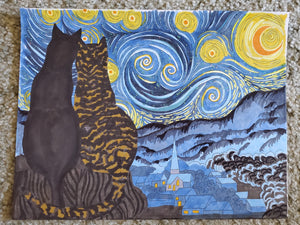 Starry Kitties Parody of Starry Night Printable Adult Coloring Page