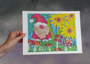 Garden Gnome Signed Print Artwork by The Spooky Cat Lady