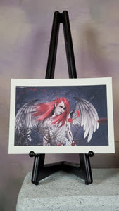 Red Angel Gothic Art Print Signed by Artist 9x12