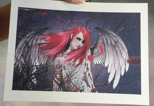 Red Angel Gothic Art Print Signed by Artist