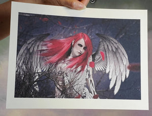 Red Angel Gothic Art Print Signed by Artist