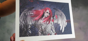 Red Angel Gothic Art Print Signed by Artist