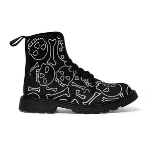 Black and White Skull and Bones Women's Goth Fashion Canvas Boots