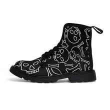 Load image into Gallery viewer, Black and White Skull and Bones Women&#39;s Goth Fashion Canvas Boots
