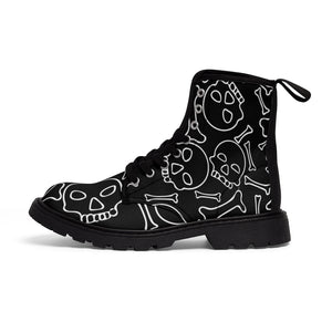 Black and White Skull and Bones Women's Goth Fashion Canvas Boots