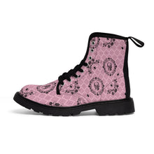 Load image into Gallery viewer, Victorian Skulls and Spiders Pattern Pink and Black Women&#39;s Canvas Boots
