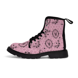 Victorian Skulls and Spiders Pattern Pink and Black Women's Canvas Boots