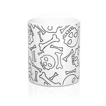 Load image into Gallery viewer, Skull and Bones Black and White Coffee Mug 11oz
