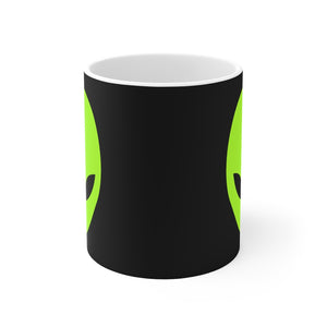 Green Alien Head Black Coffee Mug 11oz