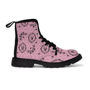 Victorian Skulls and Spiders Pattern Pink and Black Women's Canvas Boots