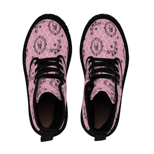 Victorian Skulls and Spiders Pattern Pink and Black Women's Canvas Boots