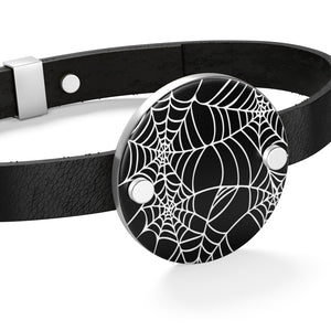 Black and White Goth circle Shaped Spider Web Leather Bracelet For Your Goth Outfit