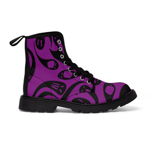 Black and Purple Ghost Women's Goth Fashion Canvas Boots