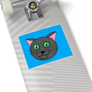 Fun Cartoon Grey Kitty with green eyes Kiss-Cut Stickers on skate board