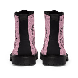 Victorian Skulls and Spiders Pattern Pink and Black Women's Canvas Boots
