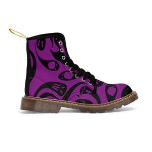 Black and Purple Ghost Women's Goth Fashion Canvas Boots
