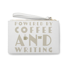 Load image into Gallery viewer, Powered by Coffee and Writing Clutch Bag Gift For Authors and Writers

