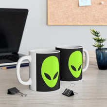 Load image into Gallery viewer, Green Alien Head Black Coffee Mug 11oz
