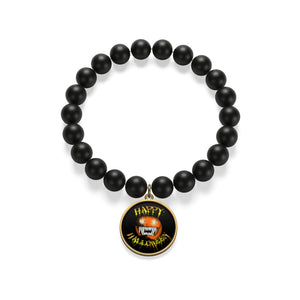 Happy Halloween Scary Pumpkin Matte Onyx Bracelet