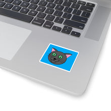 Load image into Gallery viewer, Fun Cartoon Grey Kitty with green eyes Kiss-Cut Stickers on a computer
