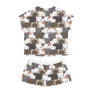 Cute Cats Closeup Women's Short Pajama Set (AOP)