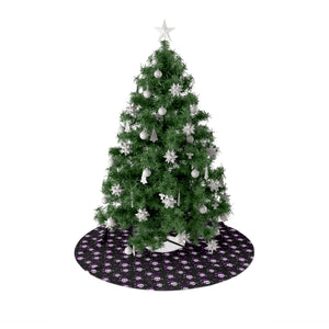 Skulls and candy canes in purple and black Christmas Tree Skirt for fans of Halloween