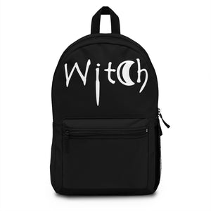 The word Witch in white letters on a black Backpack 